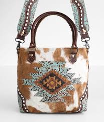 Myra Azure patterned Leather & Hairon Bag