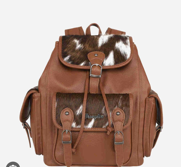 Wrangler Genuine Hair-On Cowhide Drawstring Backpack