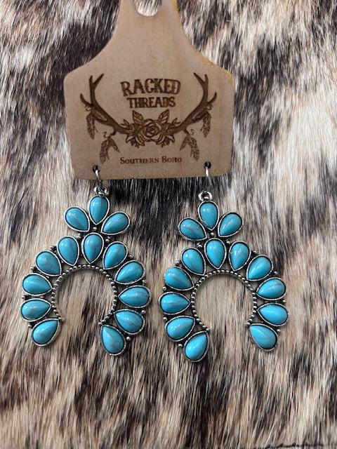 Squash Blossom Turquoise Pieces Dangle Earrings
