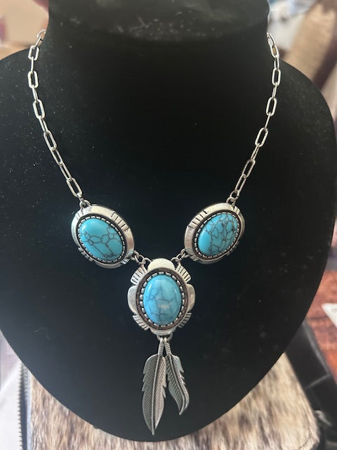 Fashion Y Turquoise Feather Necklace