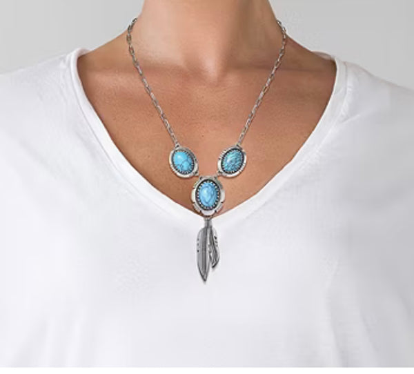 Fashion Y Turquoise Feather Necklace