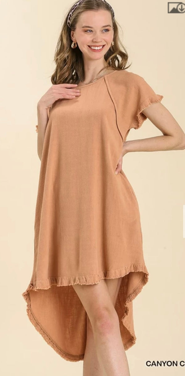 Umgee High-Low Fringe Hem Linen Dress