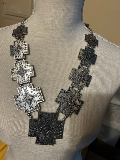 Silver Cross Y Statement Necklace