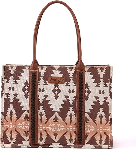 Wrangler Southwestern Light Coffee Pattern Dual Sided Print Canvas Wide Tote