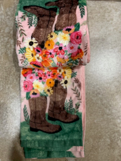 Boots & Flowers Set of 2 Kitchen Towels