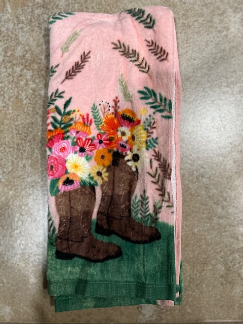 Boots & Flowers Set of 2 Kitchen Towels