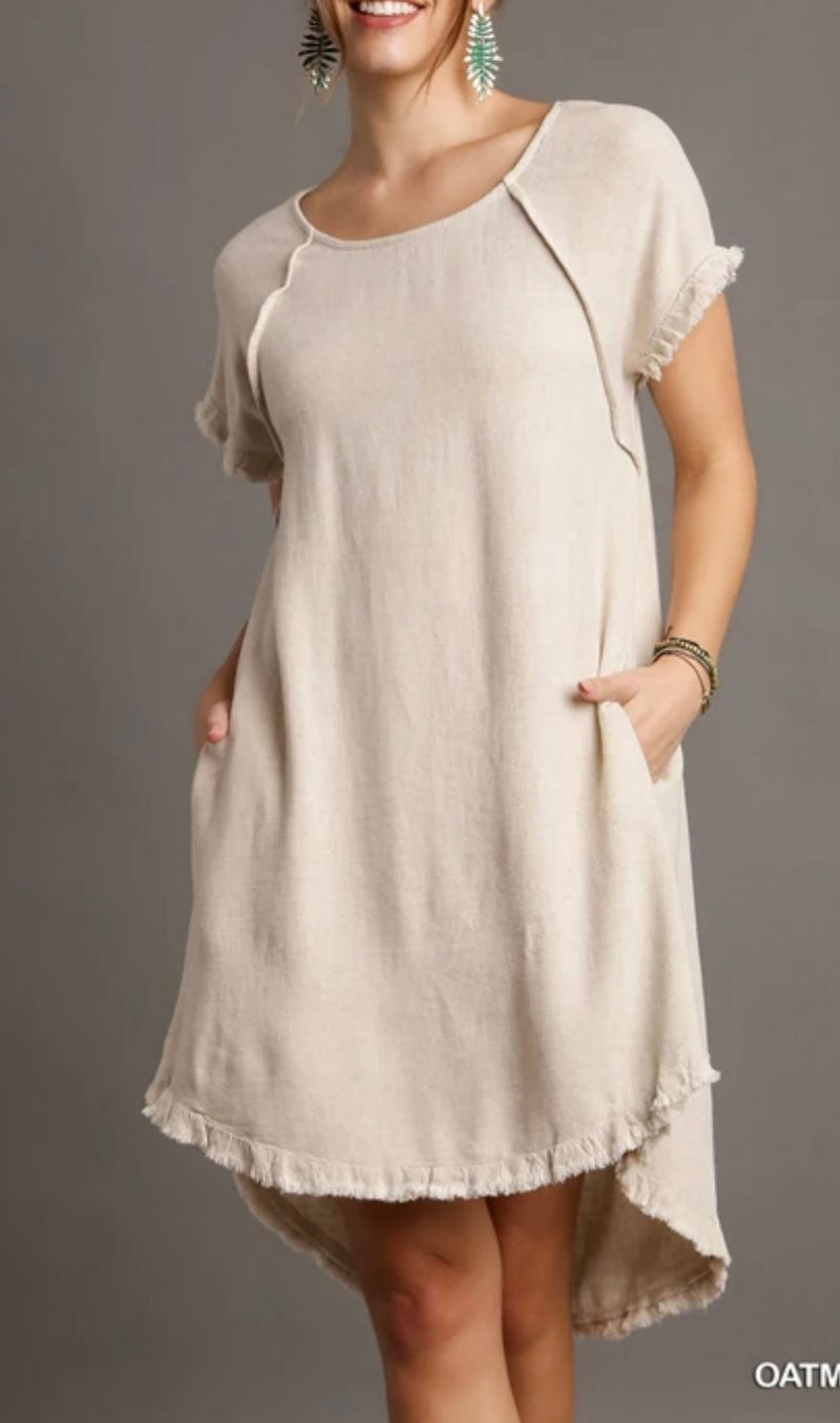 Umgee High-Low Fringe Hem Linen Dress