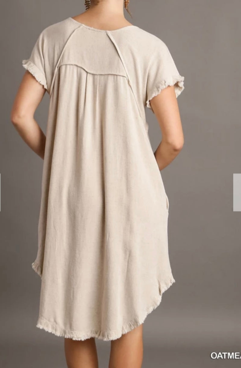 Umgee High-Low Fringe Hem Linen Dress