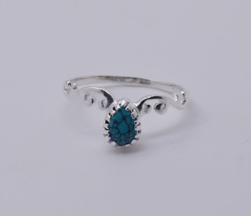 925 Solid Sterling Silver Blue Turquoise Ring-10