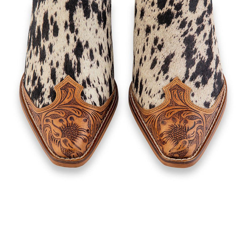 Heely Western Hand-Tooled Mules Booties Myra