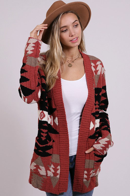 AZTEC PATTERN KNITTED SWEATER CARDIGAN