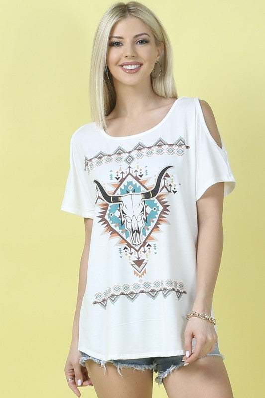 Bull Graphic Cold shoulder top