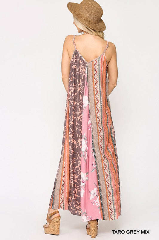 Multi Mixed Print Sleeveless Maxi Dress