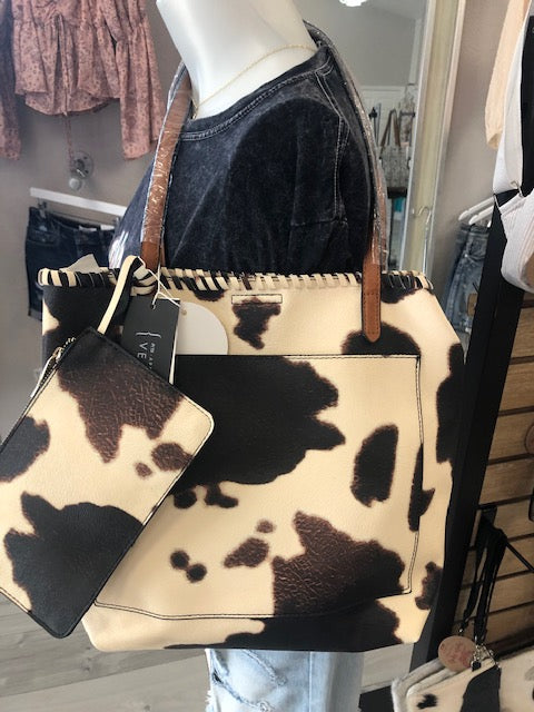 Cowhide Vegan Shopper Tote Handbag