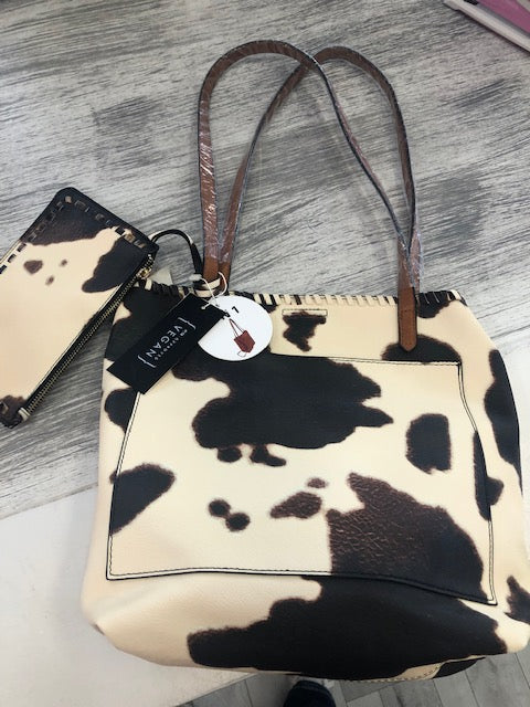 Cowhide Vegan Shopper Tote Handbag