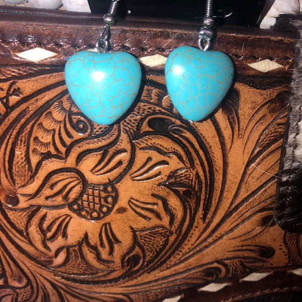 Turquoise Faux Crackle Heart Earrings