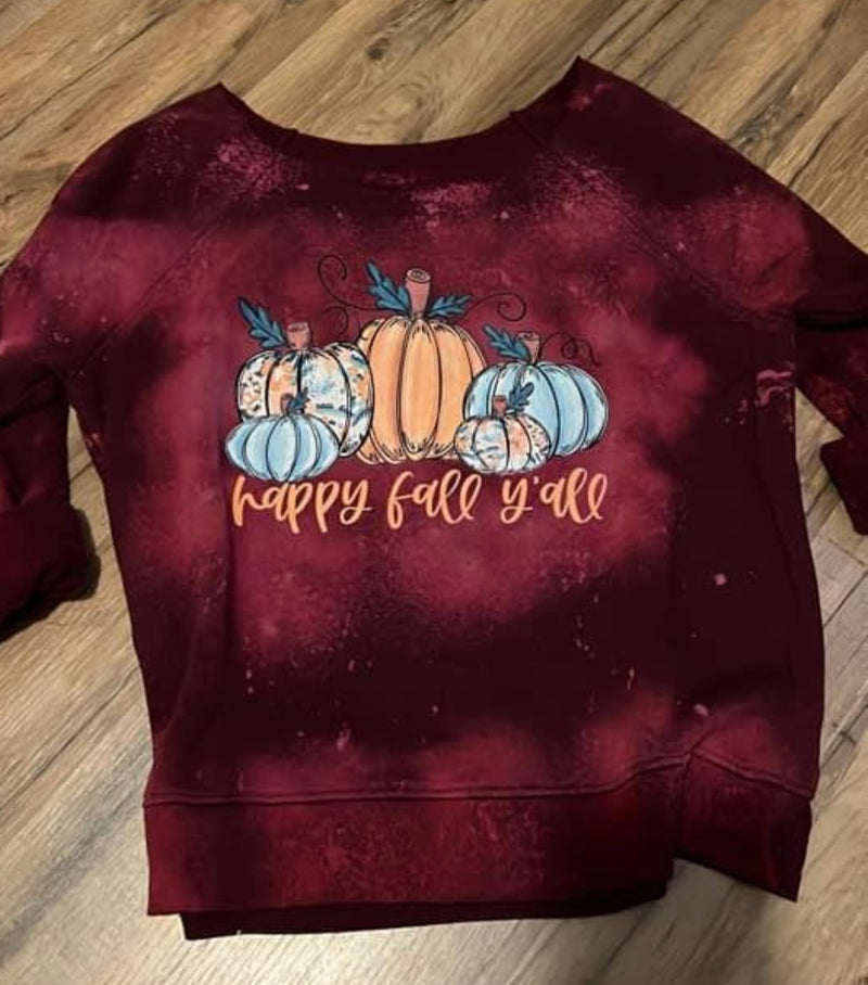 Happy Fall Y'all Bleached Sweat Shirt