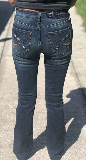 Grace in LA Juniors Arrowhead Stitch Dark Wash Bootcut Jeans