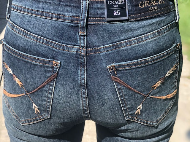 Grace in LA Juniors Arrowhead Stitch Dark Wash Bootcut Jeans