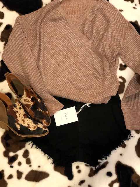 V- Neck Pull Over Brown Knitted Sweater
