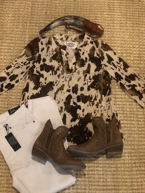 HM Brown Taupe Cow Print Gabby Blouse Top