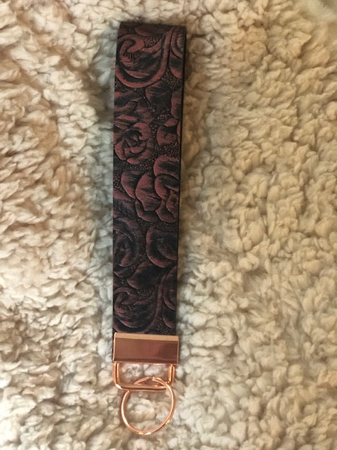 Rose Gold Faux Leather Western KeyChain