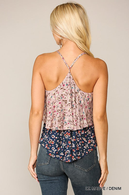Ditsy Printed Double Layer Cami Top