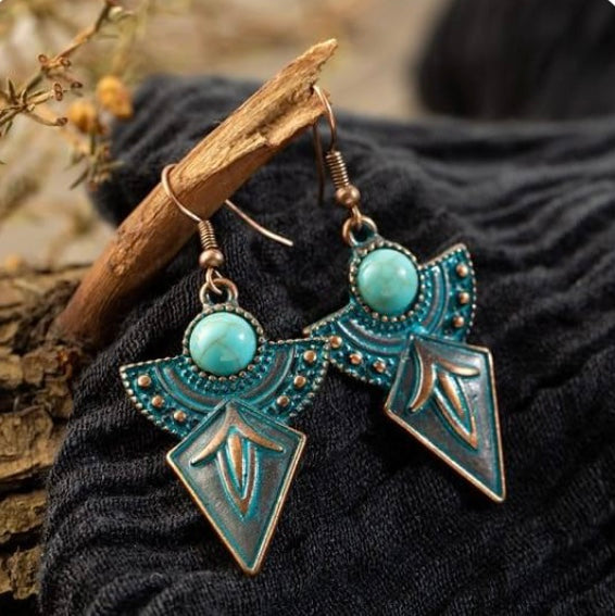 Boho Spear Earrings Turquoise Copper