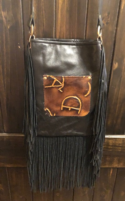 Hide Junkie Black Med Tote Fringe Purse