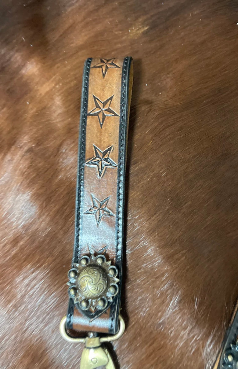 Leather Tooled Wristlet Keychain