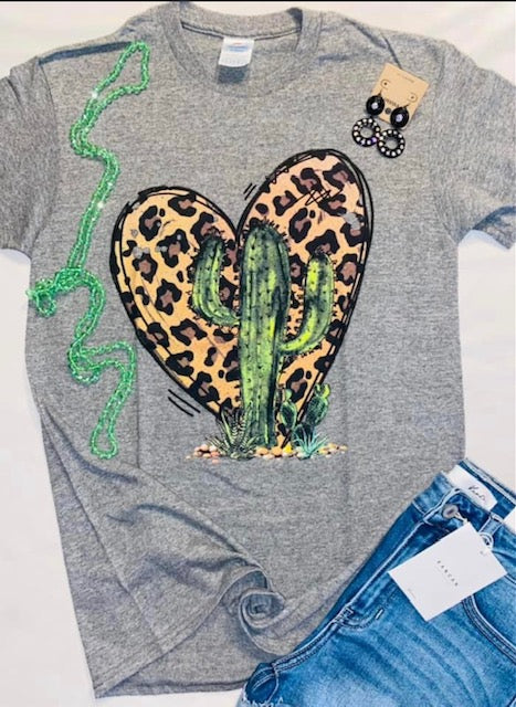 Leopard Heart Cactus Tee Shirt