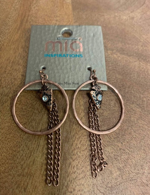 Boho Copper Chain / Hoop Earrings
