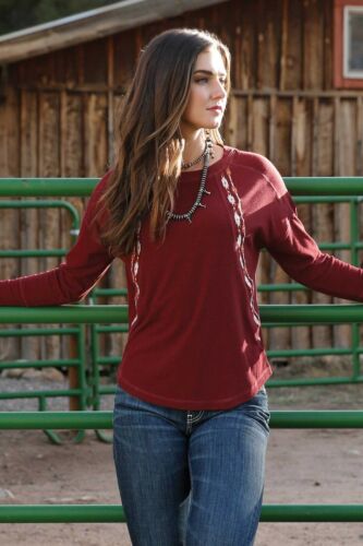 Cruel Girl burgundy long-sleeve Embroidered Top