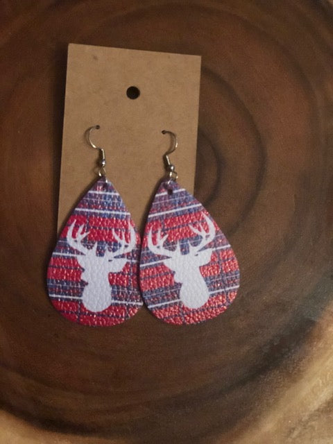 Plaid Deer Earrings (Teardrop Dangles)