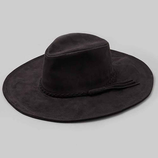 Boho Fame Wide Brim Felt Hat with Tassel for Women in Black