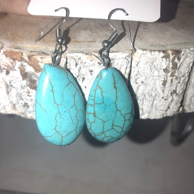 Turquoise Faux Crackle Rain Drop Earrings