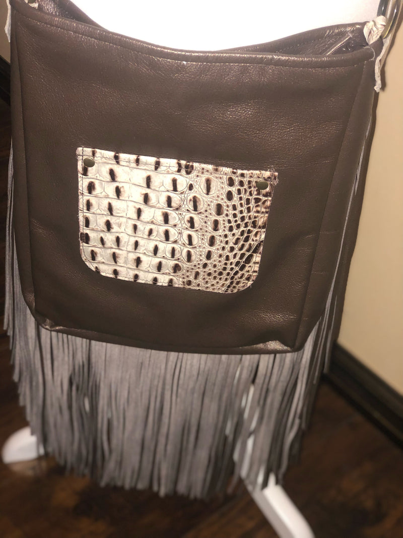 Leather Large Tote Croc