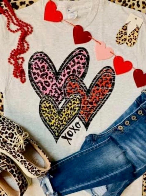 Three Heart Leopard Colorful Tee Shirt Valentines