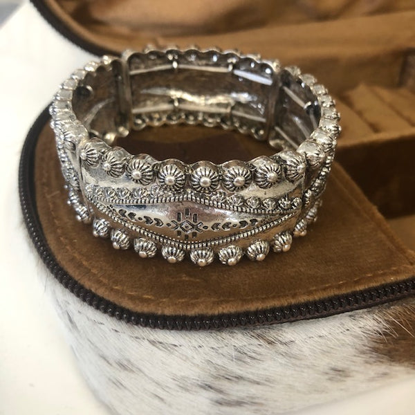 Western Silver Tone Stretch Bracelet