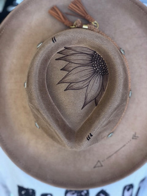 Suede Burnt Flower Hat